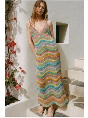 crochet dress zara ZARA WOMAN size M CROCHET MIDI DRESS ECRU | 0387/054/712 NEW